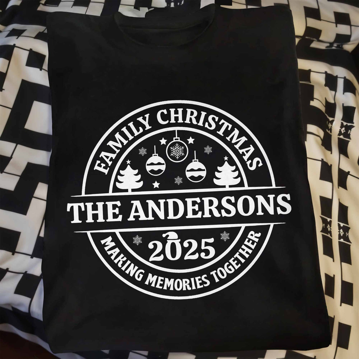 Family Christmas Making Memories Together With Christmas Trees And Ornaments