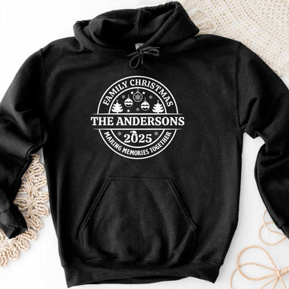 Family Christmas Making Memories Together With Christmas Trees And Ornaments