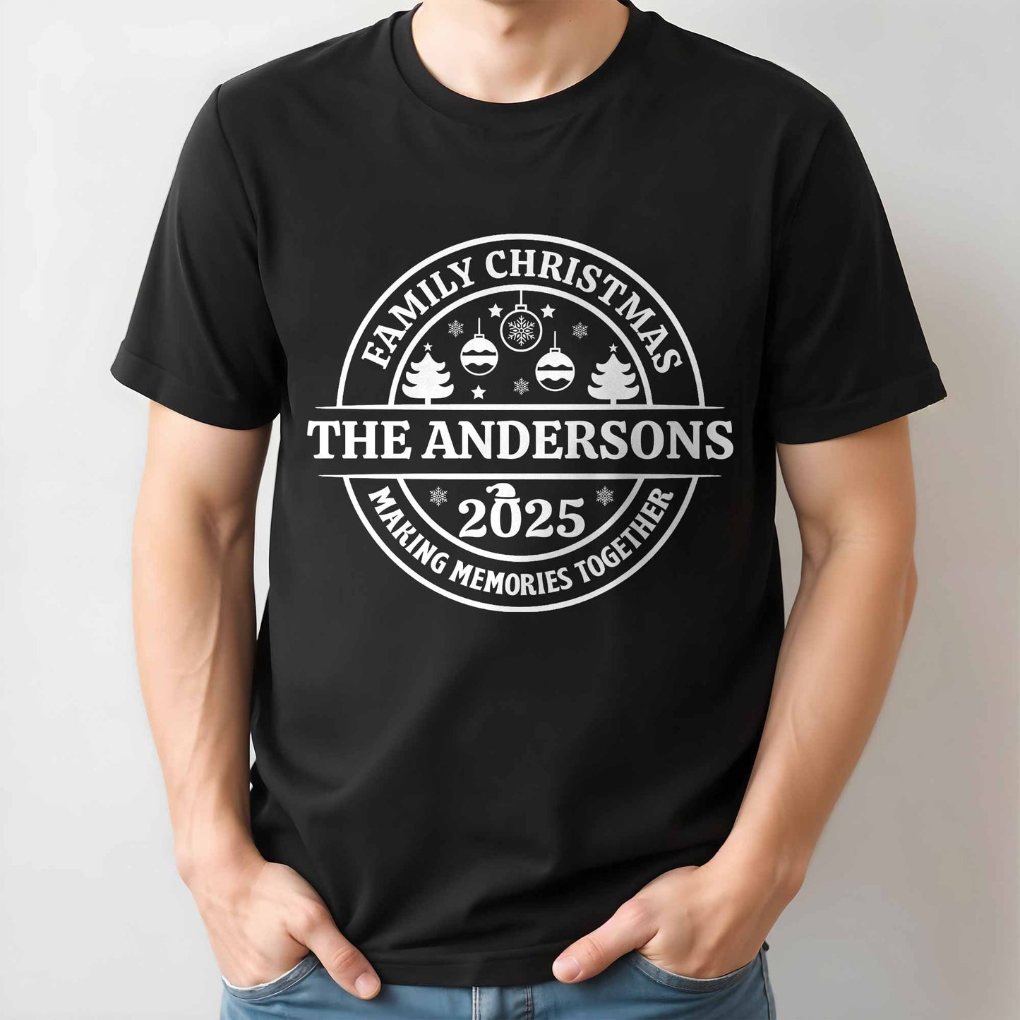 Family Christmas Making Memories Together With Christmas Trees And Ornaments