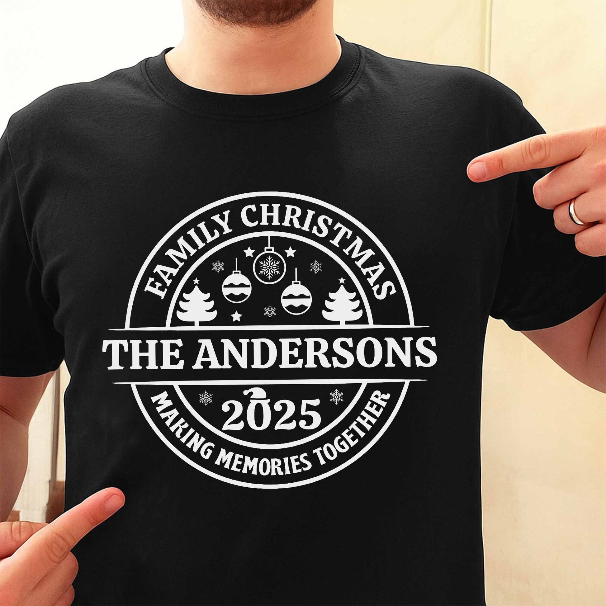 Family Christmas Making Memories Together With Christmas Trees And Ornaments