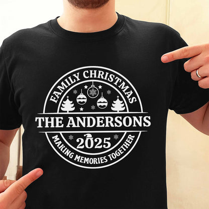 Family Christmas Making Memories Together With Christmas Trees And Ornaments