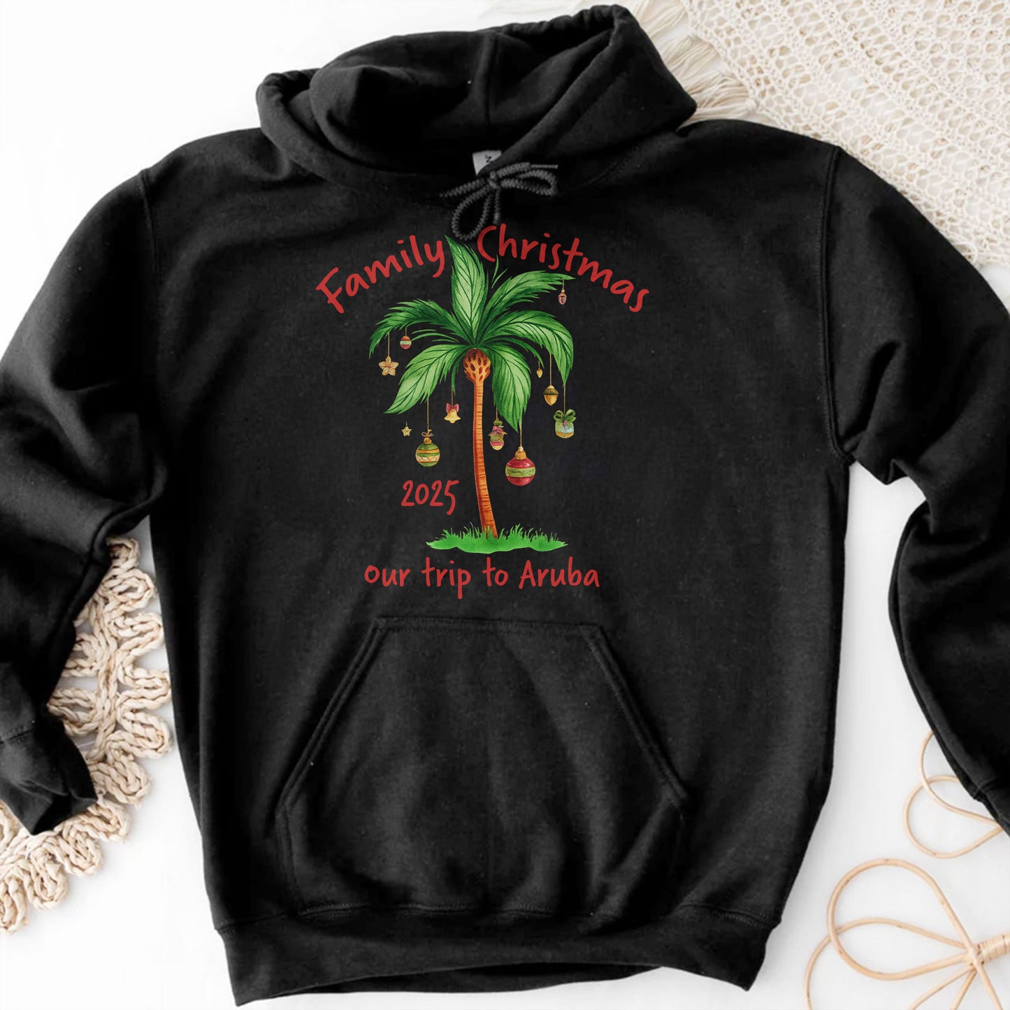 Family Christmas Palm Tree With Ornaments Design