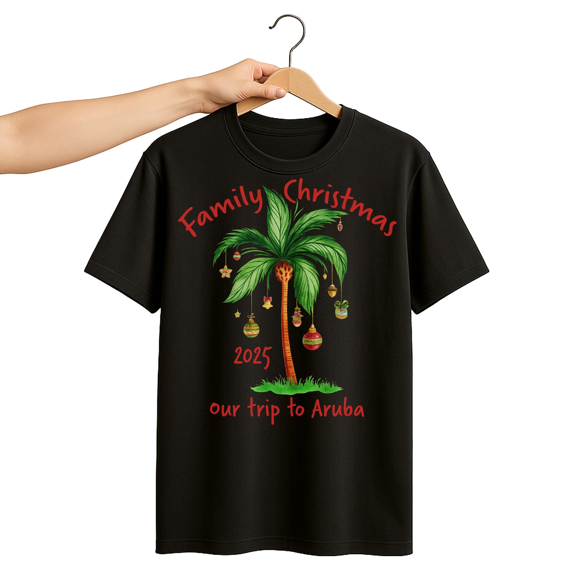 Family Christmas Palm Tree With Ornaments Design