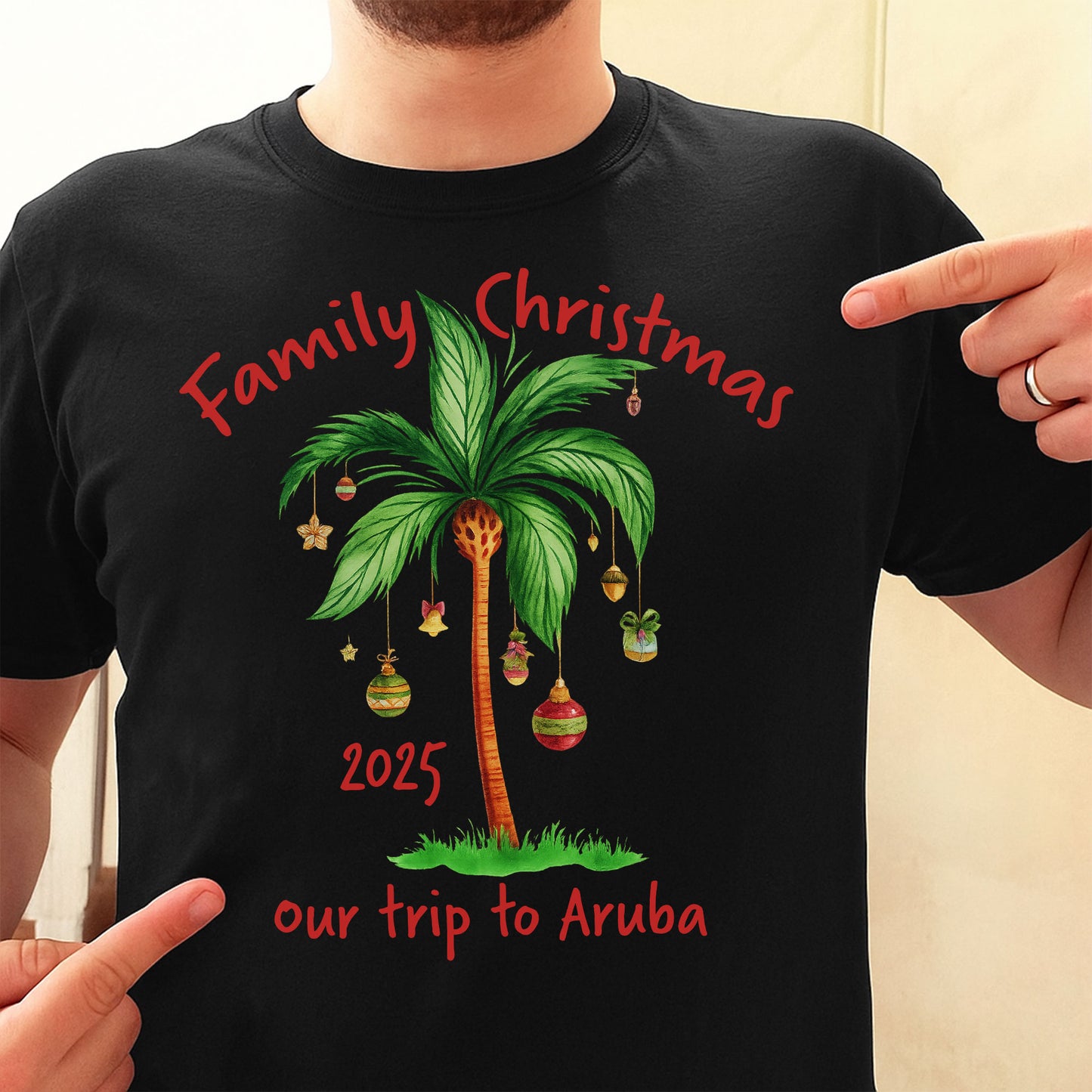 Family Christmas Palm Tree With Ornaments Design