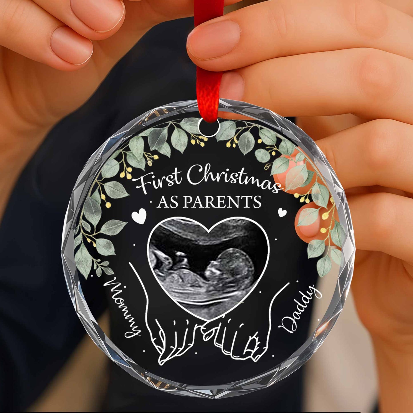 First Christmas As Parents With Ultrasound And Heart Design