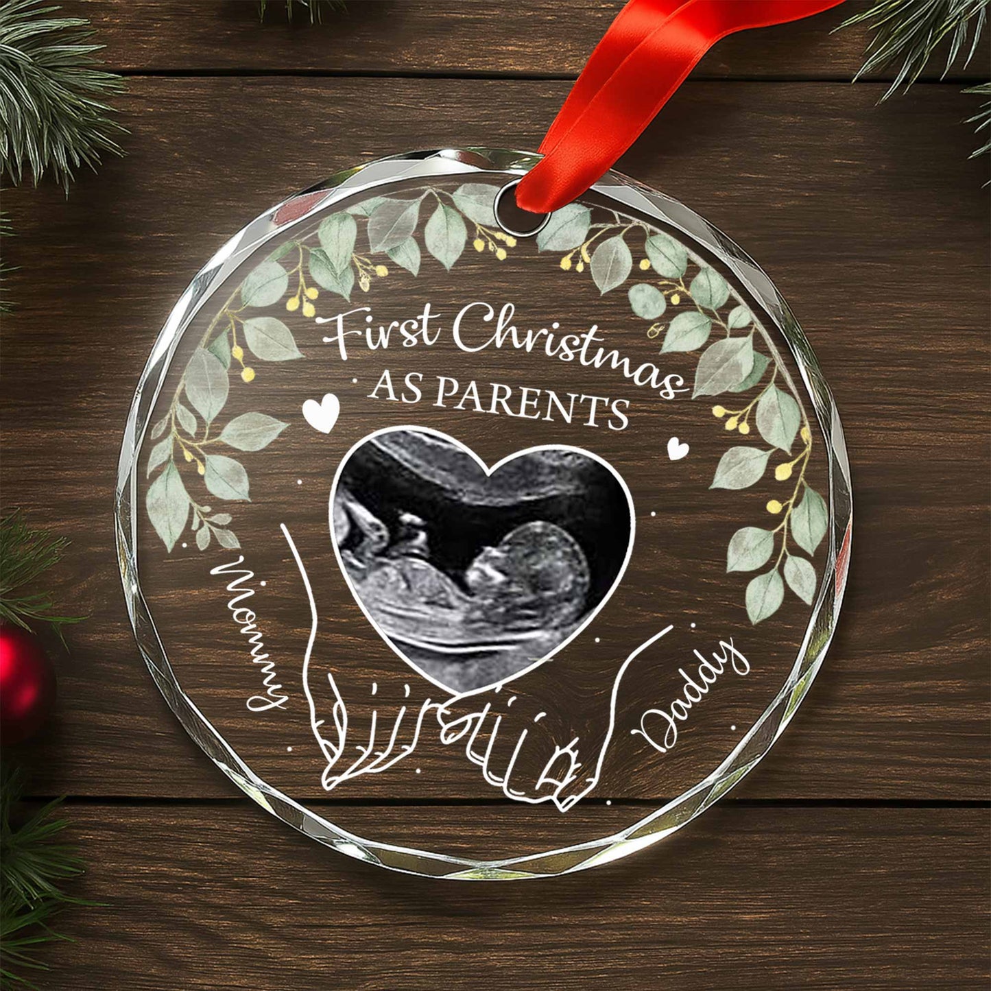 First Christmas As Parents With Ultrasound And Heart Design