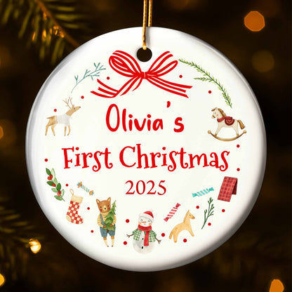 First Christmas With Reindeer, Rocking Horse, and Snowman