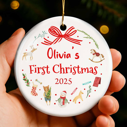 First Christmas With Reindeer, Rocking Horse, and Snowman