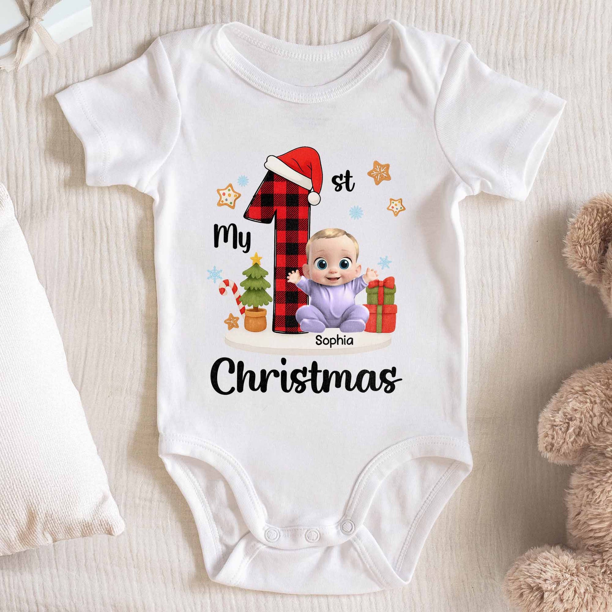 My 1st Christmas Baby With Santa Hat And Gifts