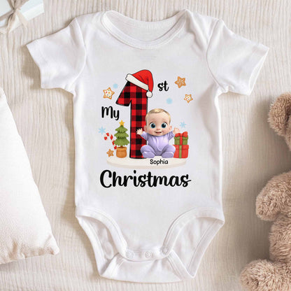 My 1st Christmas Baby With Santa Hat And Gifts