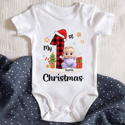 My 1st Christmas Baby With Santa Hat And Gifts