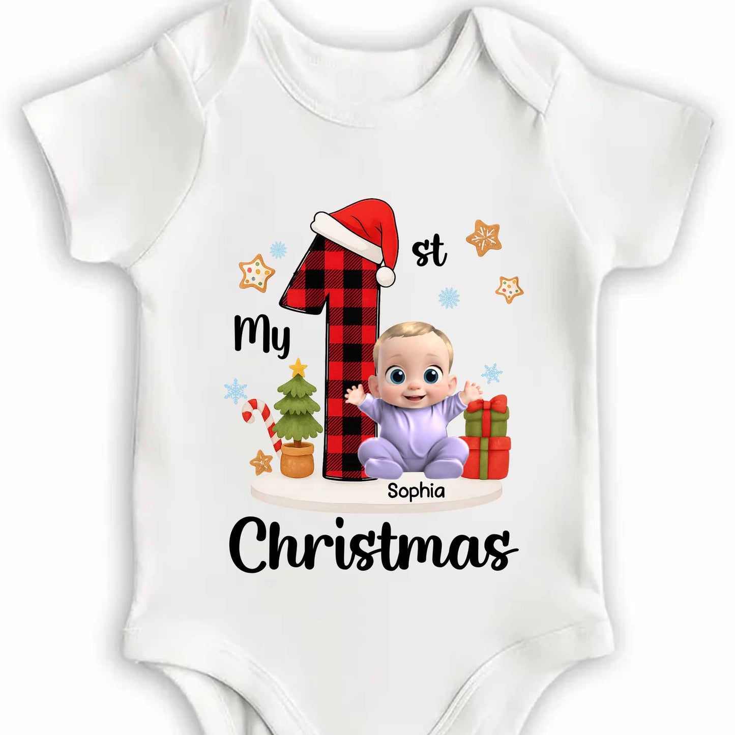 My 1st Christmas Baby With Santa Hat And Gifts