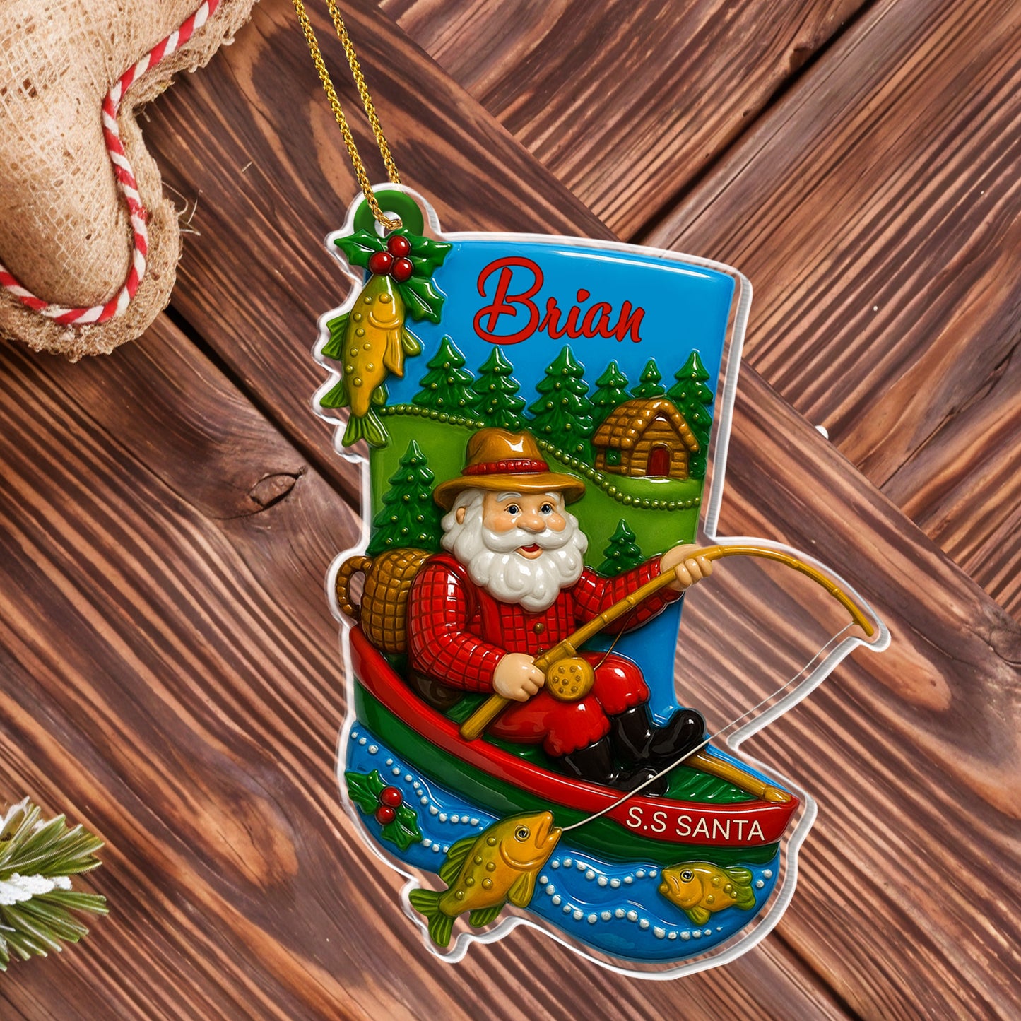 Santa Fishing Adventure, Christmas Ornament