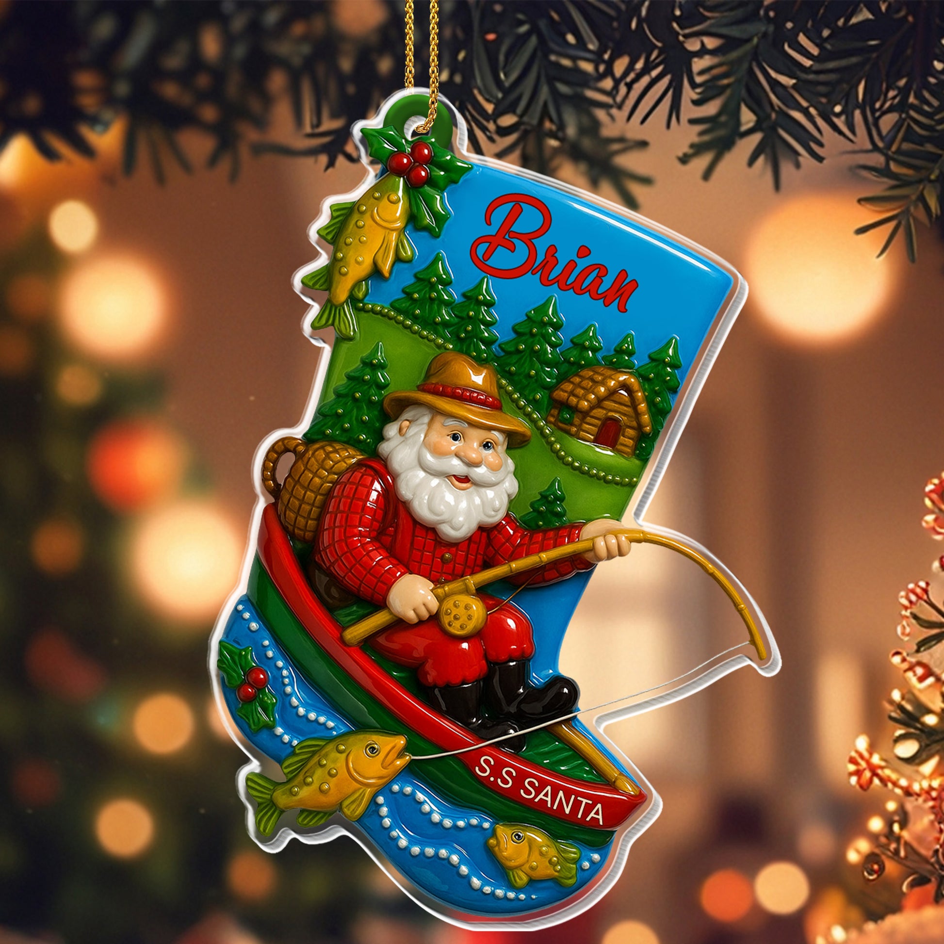 Santa Fishing Adventure, Christmas Ornament