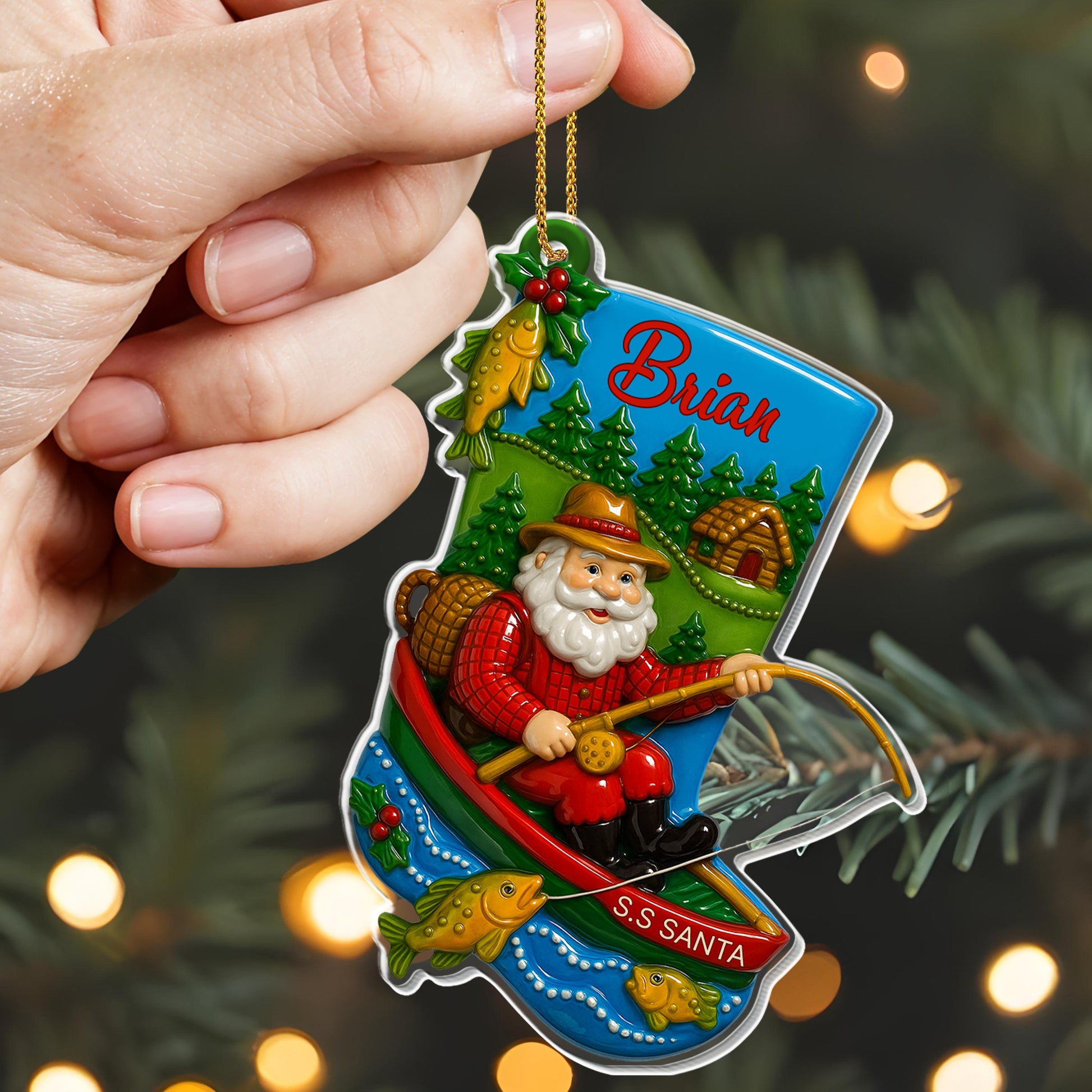 Santa Fishing Adventure, Christmas Ornament