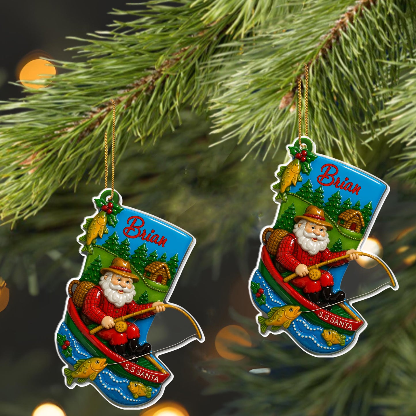 Santa Fishing Adventure, Christmas Ornament