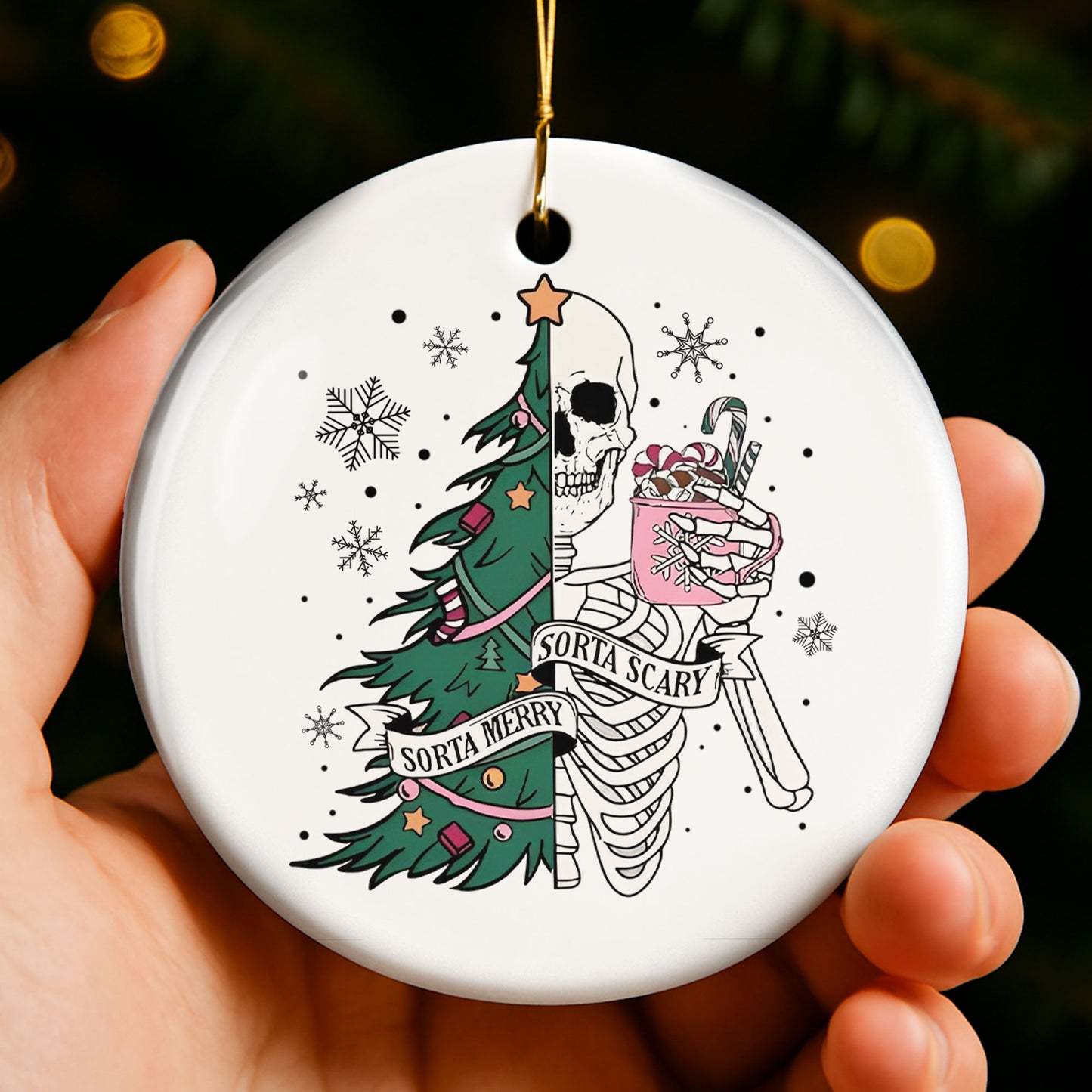 Sorta Merry, Sorta Scary With Skull And Christmas Tree