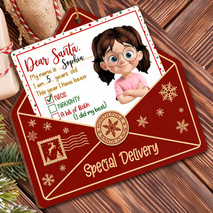 Dear Santa, This year I have been, Letter And Snowflakes Design - Personalized Custom Wood Ornament, Custom Shaped - XMAS085_WDO