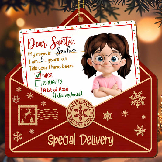 Dear Santa, This year I have been, Letter And Snowflakes Design - Personalized Custom Wood Ornament, Custom Shaped - XMAS085_WDO