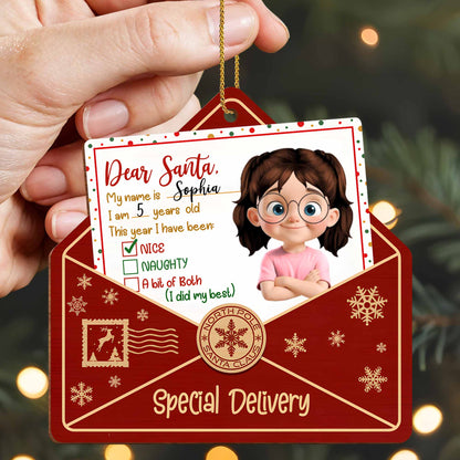 Dear Santa, This year I have been, Letter And Snowflakes Design - Personalized Custom Wood Ornament, Custom Shaped - XMAS085_WDO