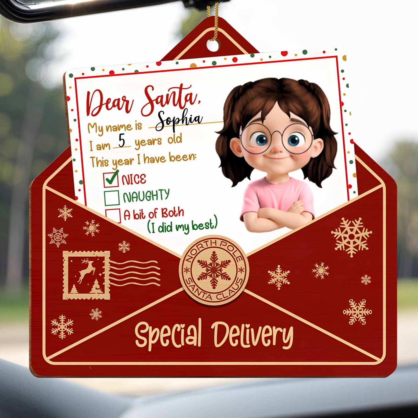 Dear Santa, This year I have been, Letter And Snowflakes Design - Personalized Custom Wood Ornament, Custom Shaped - XMAS085_WDO