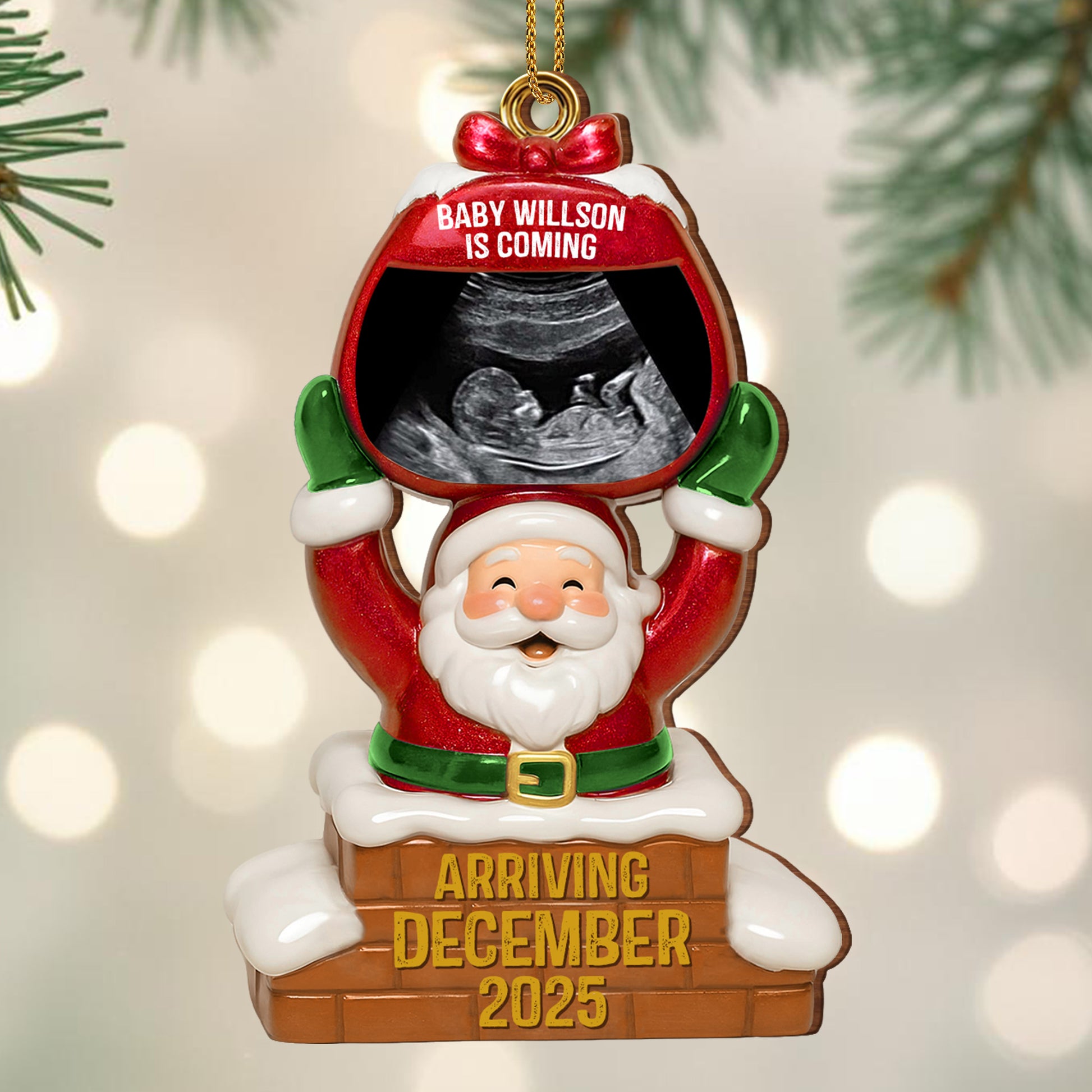 Baby Is Coming Arriving December, Santa Claus and Chimney Design