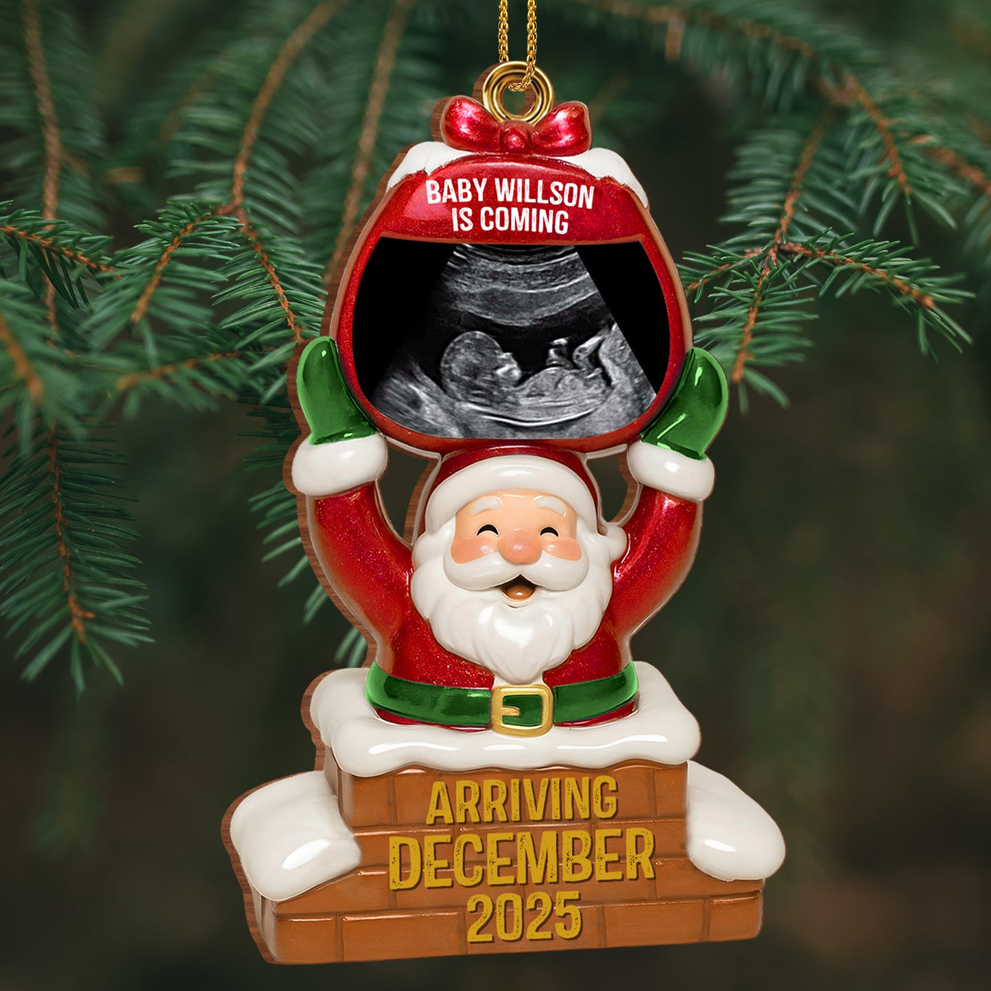 Baby Is Coming Arriving December, Santa Claus and Chimney Design