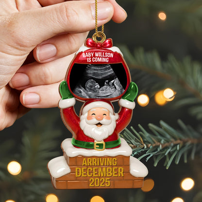 Baby Is Coming Arriving December, Santa Claus and Chimney Design
