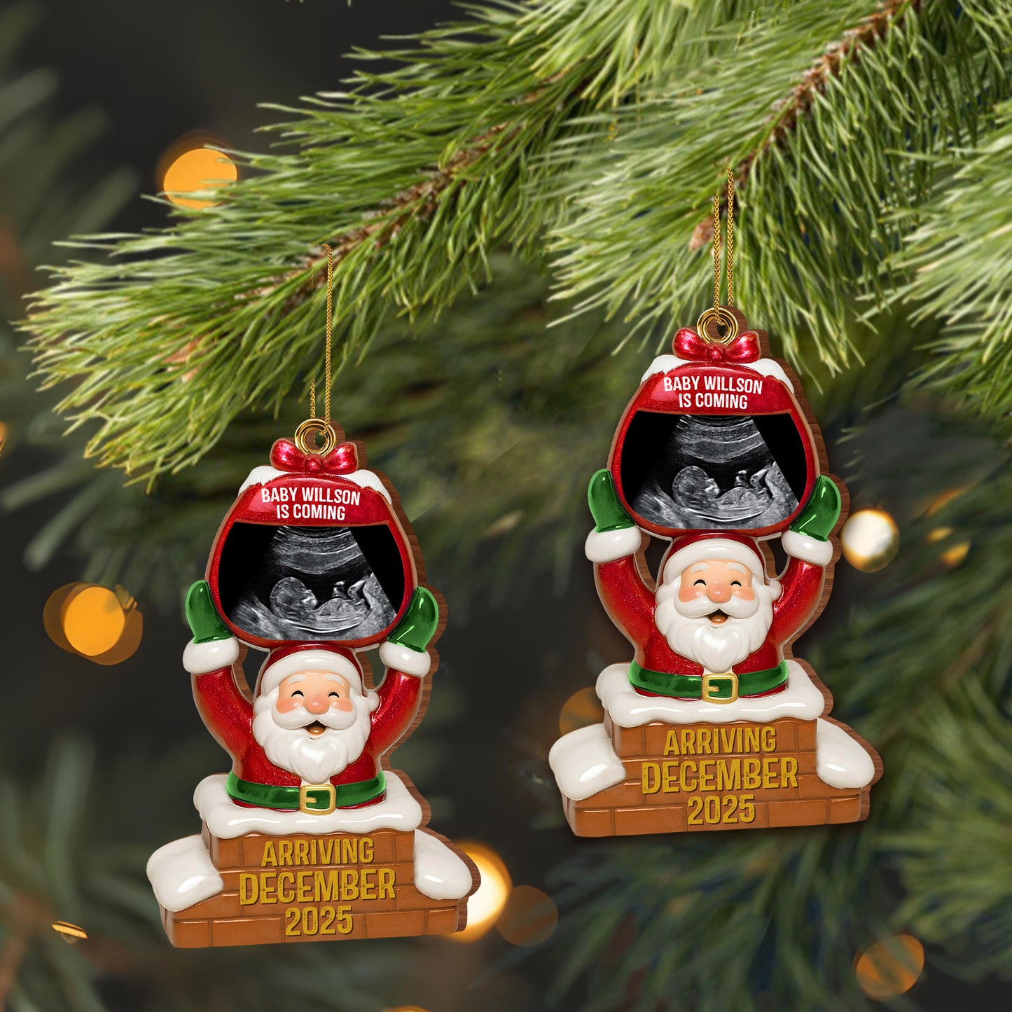 Baby Is Coming Arriving December, Santa Claus and Chimney Design