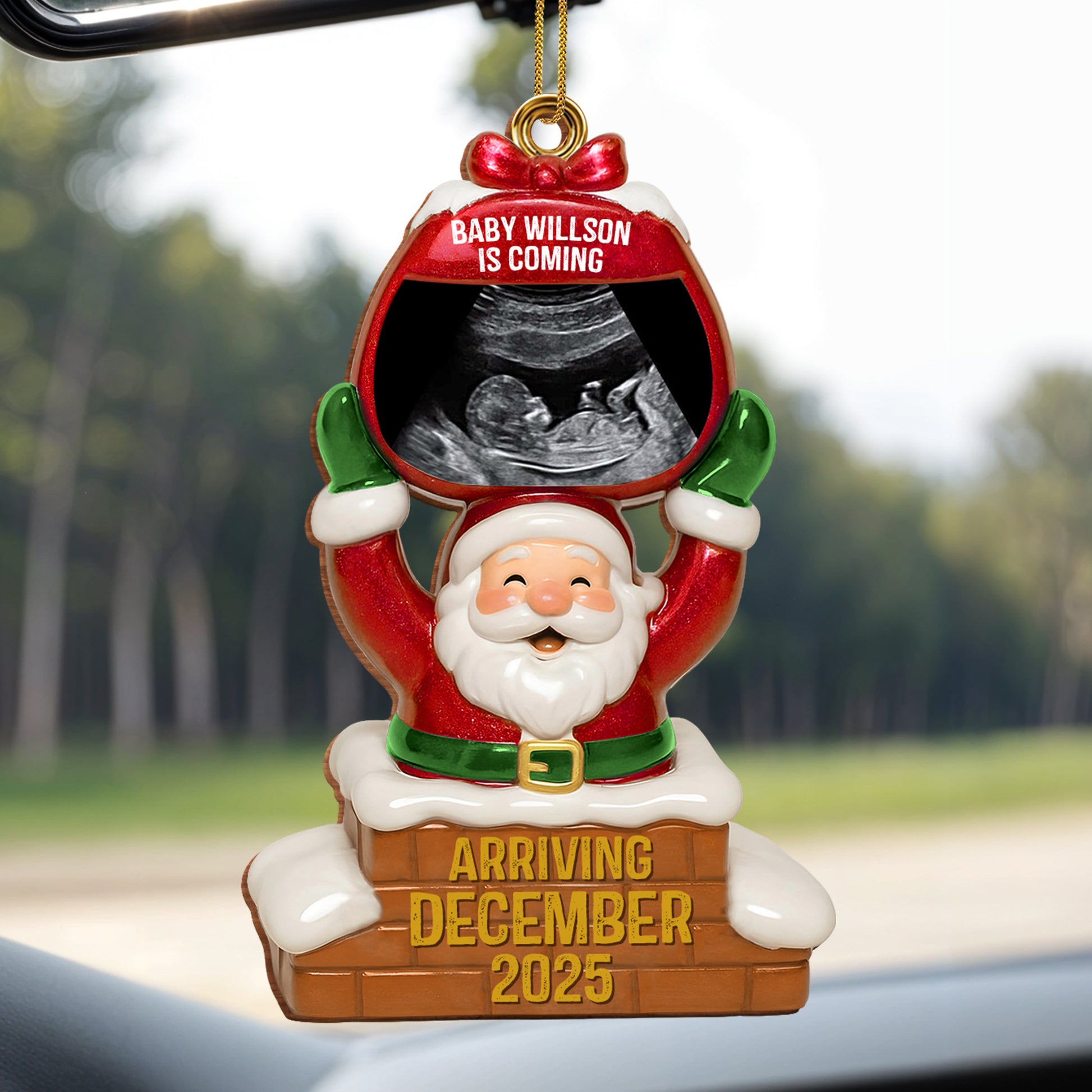 Baby Is Coming Arriving December, Santa Claus and Chimney Design