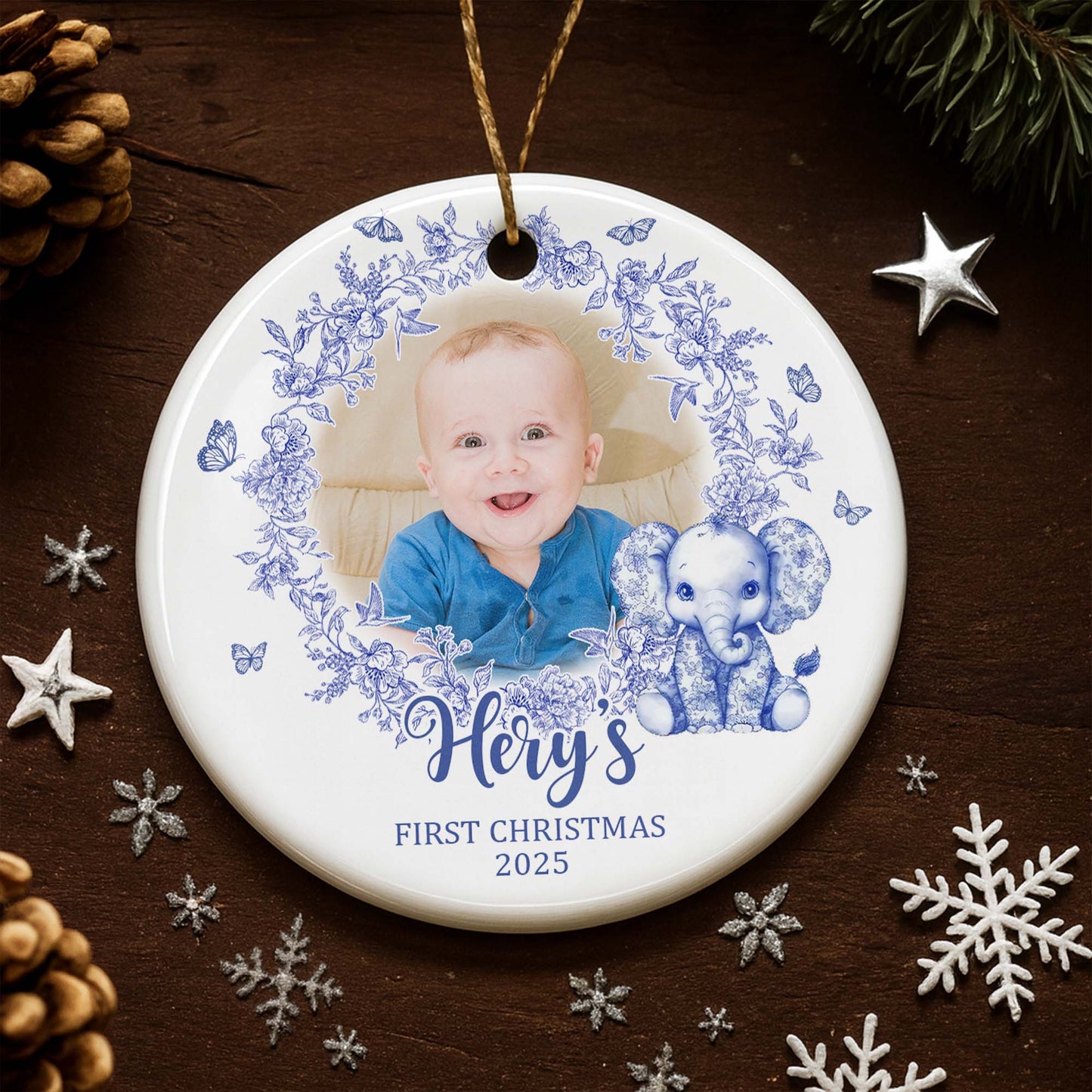 Celebrate Your Child's First Christmas With Flowers And Elephant