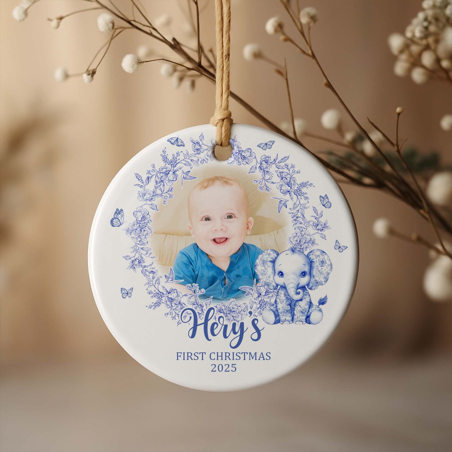 Celebrate Your Child's First Christmas With Flowers And Elephant