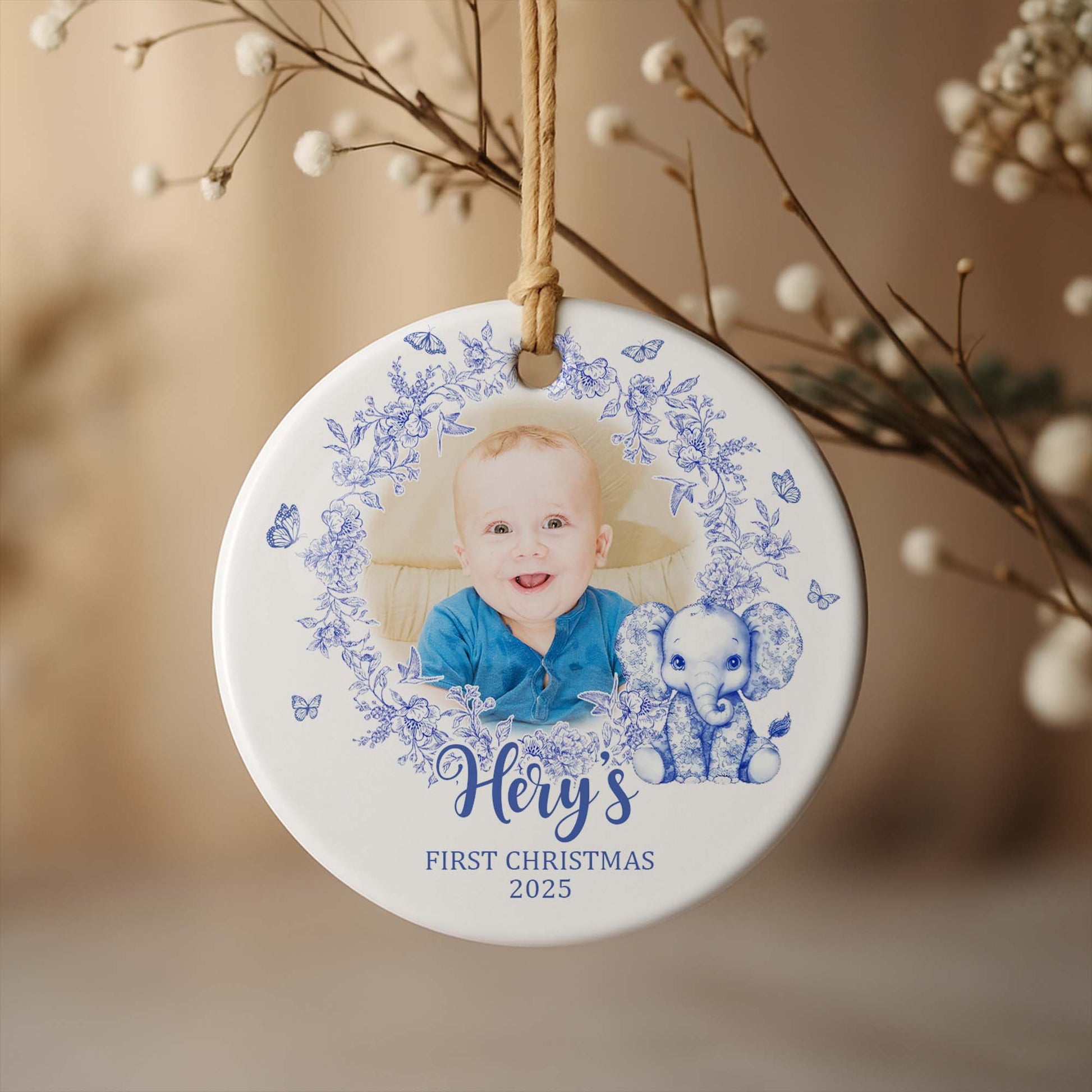 Celebrate Your Child's First Christmas With Flowers And Elephant