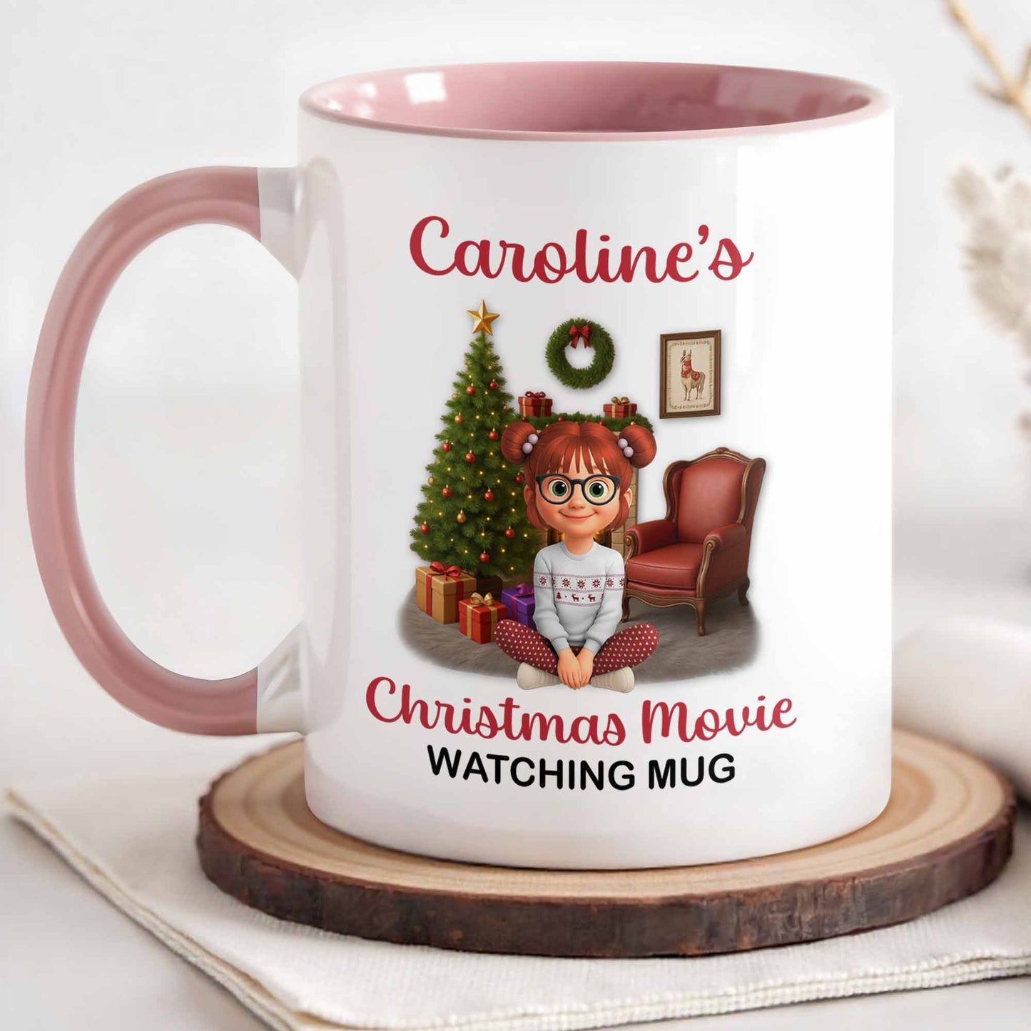 Christmas Movie Watching Mug With Christmas Tree and Gifts