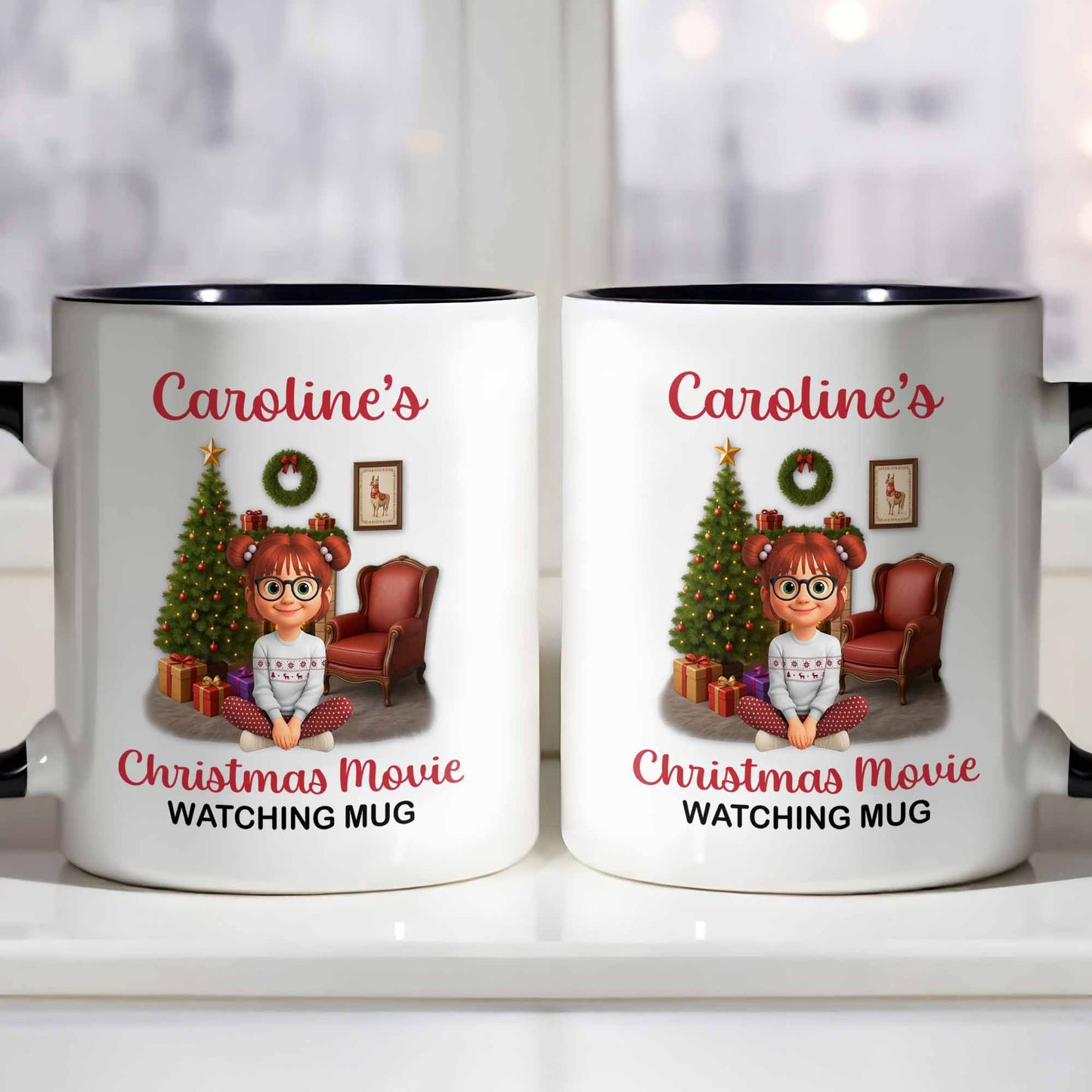 Christmas Movie Watching Mug With Christmas Tree and Gifts
