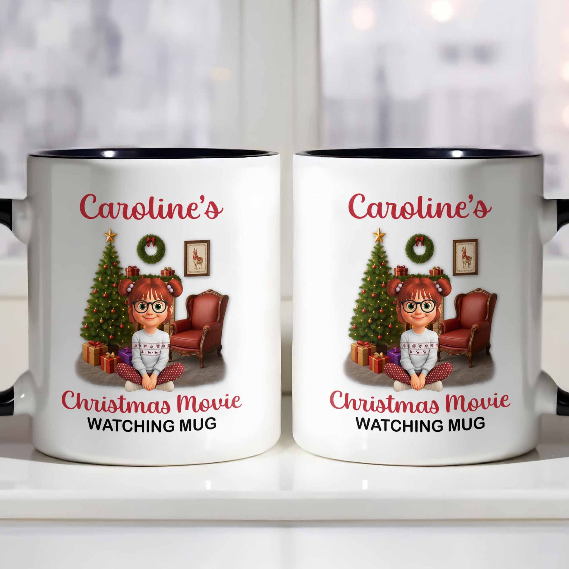 Christmas Movie Watching Mug With Christmas Tree and Gifts