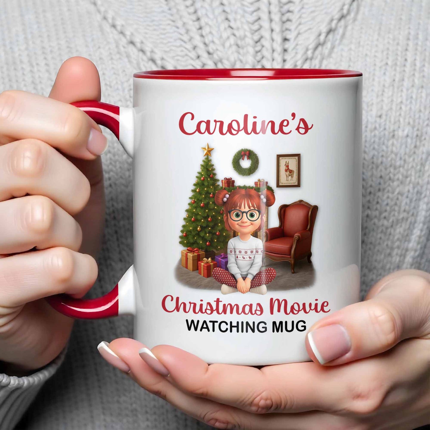 Christmas Movie Watching Mug With Christmas Tree and Gifts