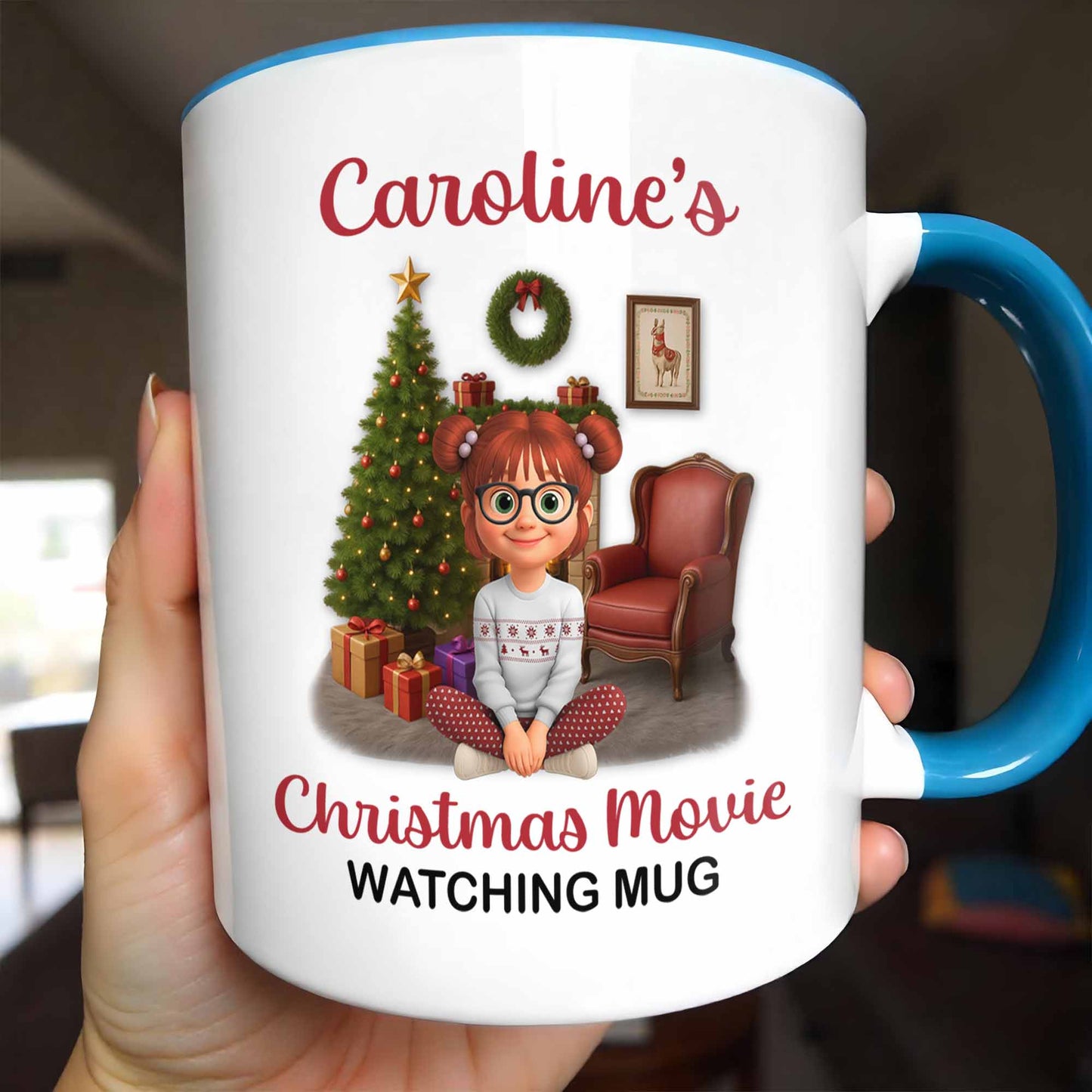 Christmas Movie Watching Mug With Christmas Tree and Gifts