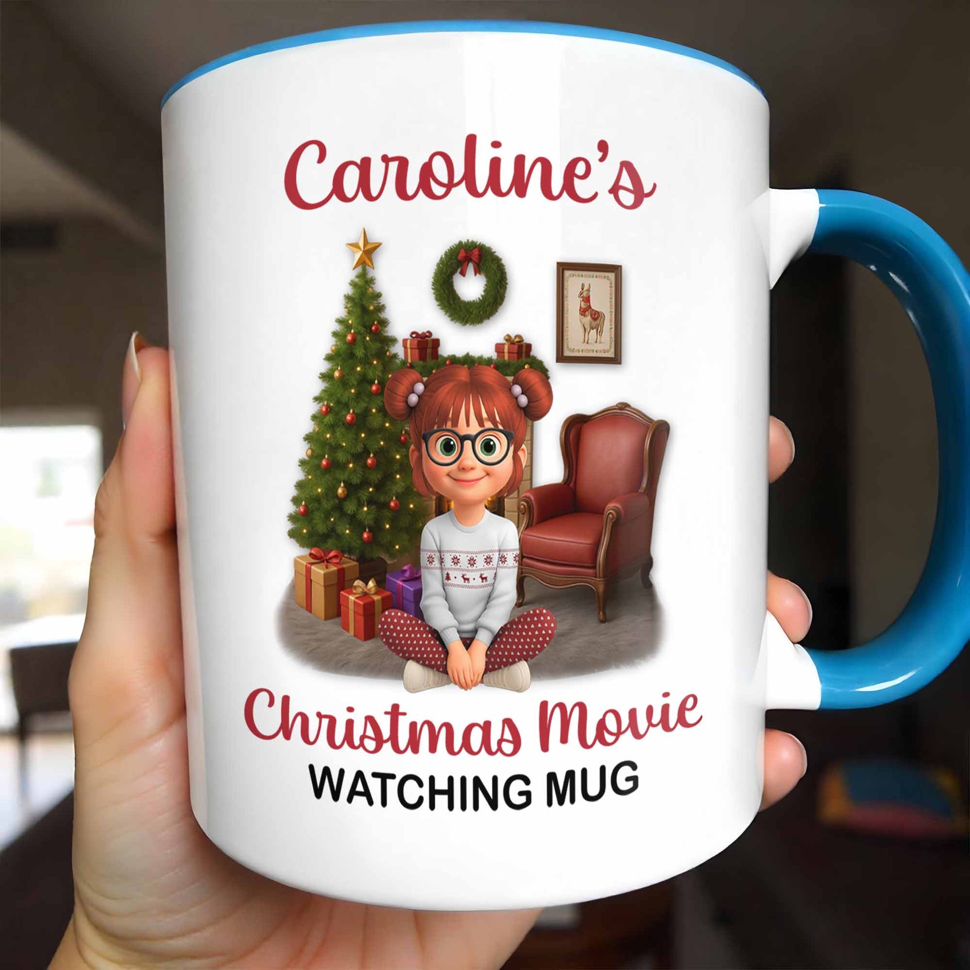 Christmas Movie Watching Mug With Christmas Tree and Gifts