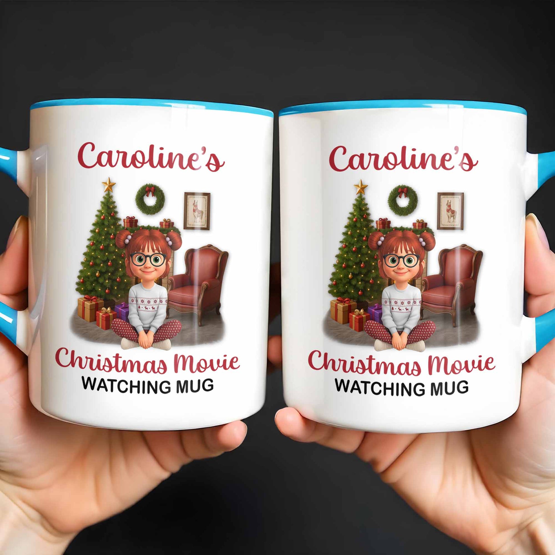 Christmas Movie Watching Mug With Christmas Tree and Gifts