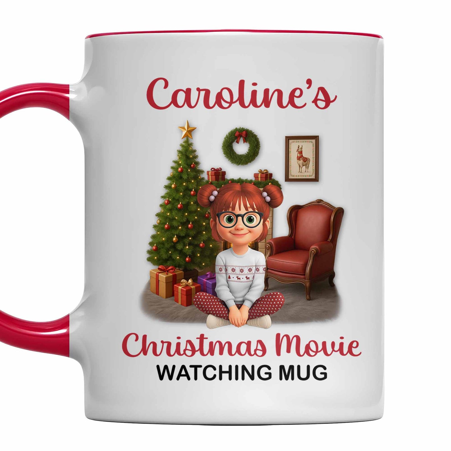 Christmas Movie Watching Mug With Christmas Tree and Gifts