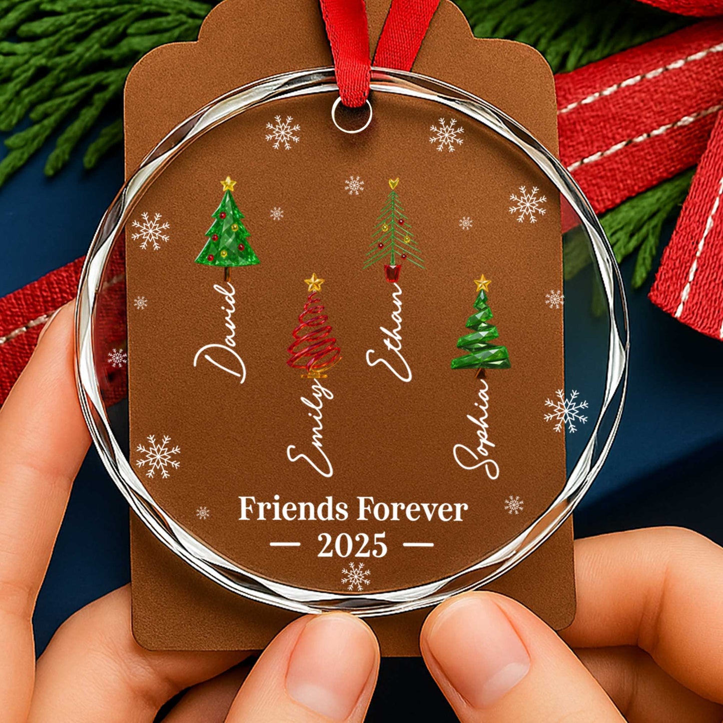 Friends Forever With Christmas Trees And Snowflakes