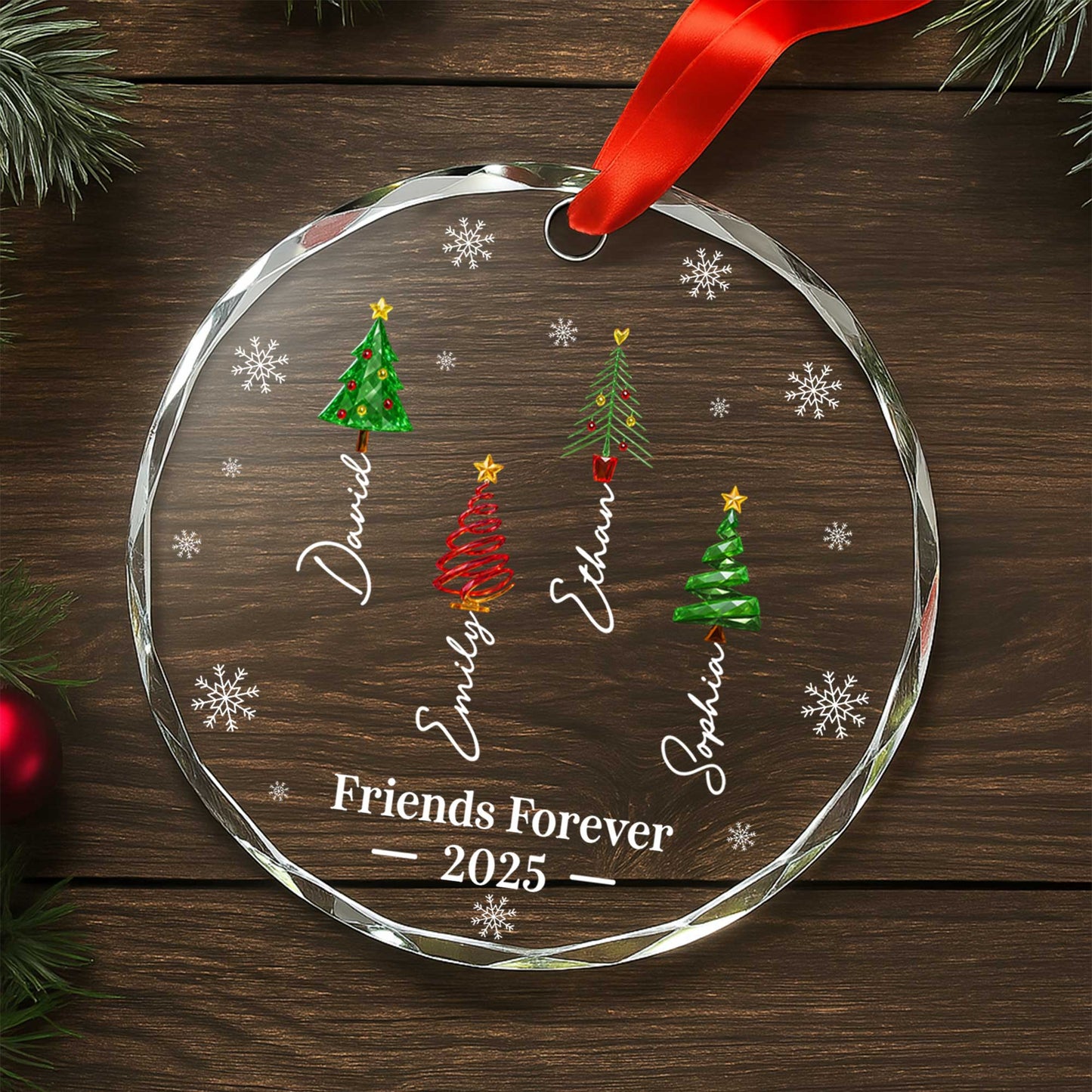 Friends Forever With Christmas Trees And Snowflakes