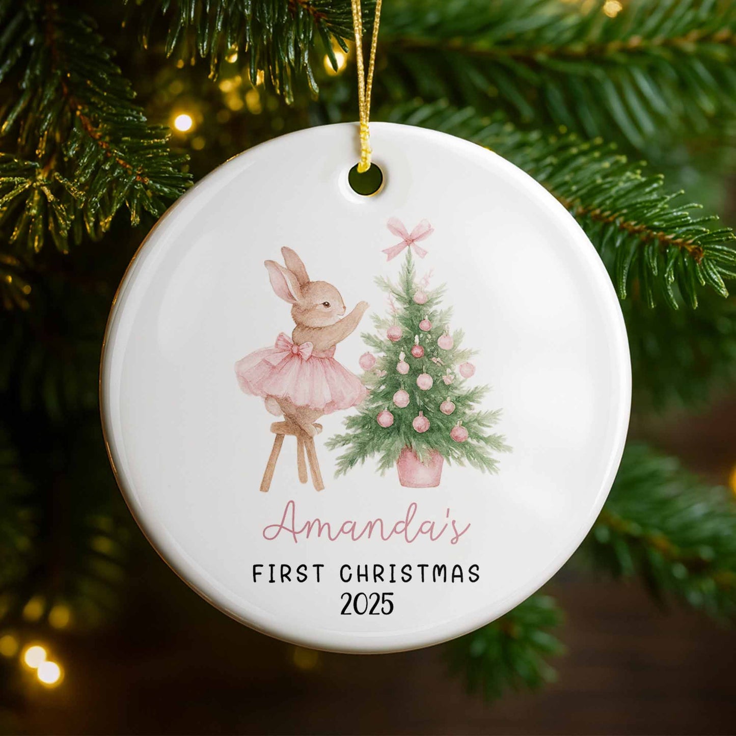 First Christmas With Bunny And Christmas Tree