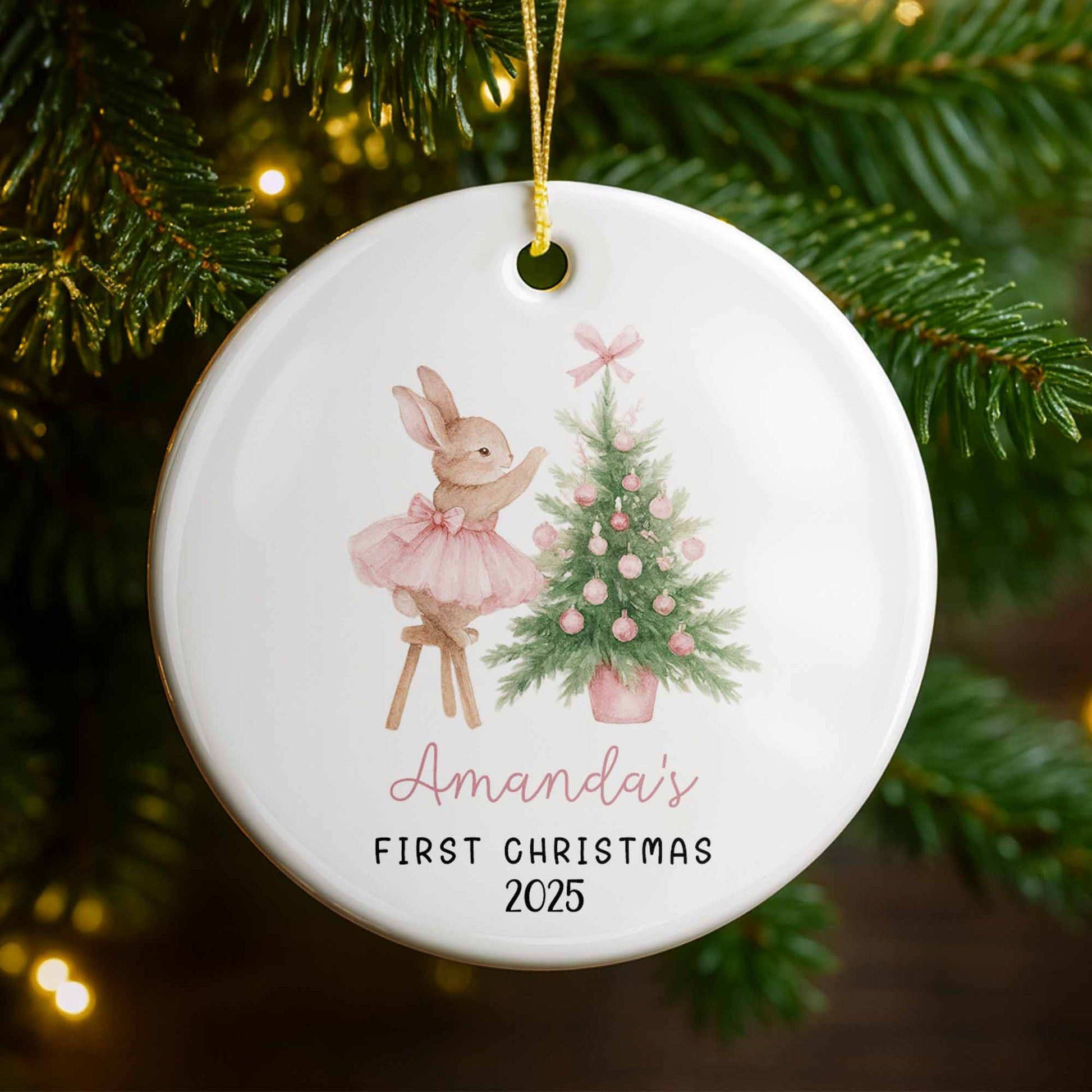 First Christmas With Bunny And Christmas Tree