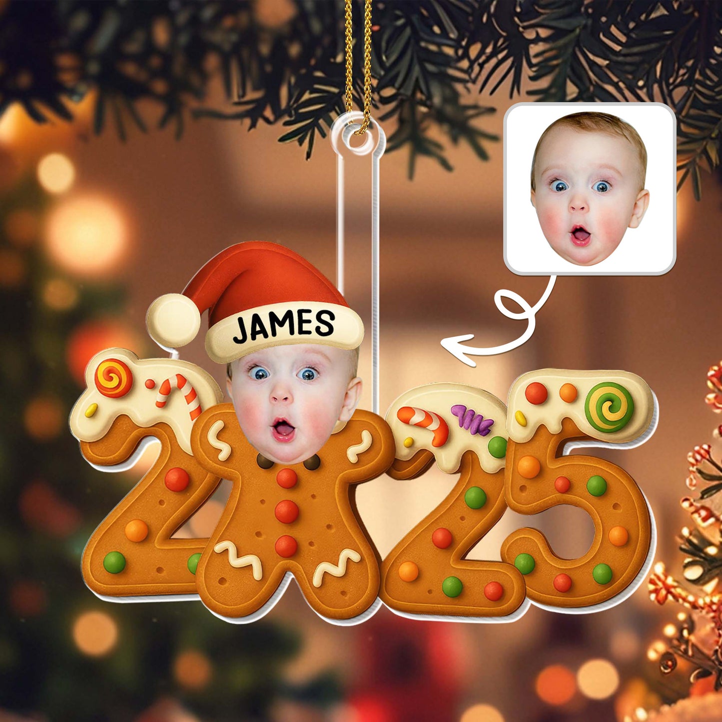 Celebrate The Joyful Christmas Spirit, Baby And Gingerbread - Personalized Custom Acrylic Ornament, Christmas Gift - XMAS113_ACO