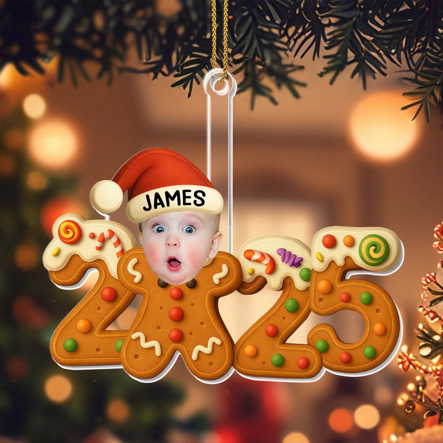 Celebrate The Joyful Christmas Spirit, Baby And Gingerbread - Personalized Custom Acrylic Ornament, Christmas Gift - XMAS113_ACO