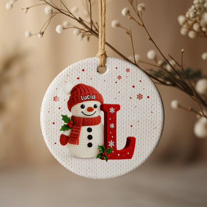 Personalized Snowman Ornament, Holly And Snowflakes