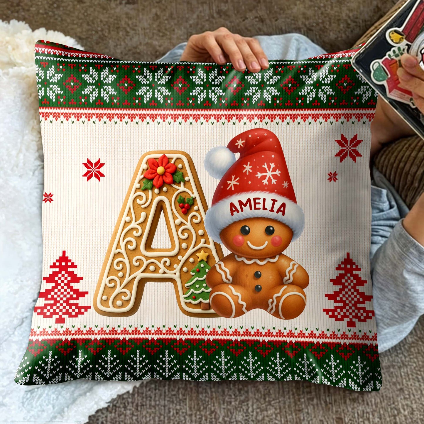 Holiday Joy With Charming Gingerbread And Festive Decorations - Personalized Custom Pillow, Insert Included - XMAS137_PLW
