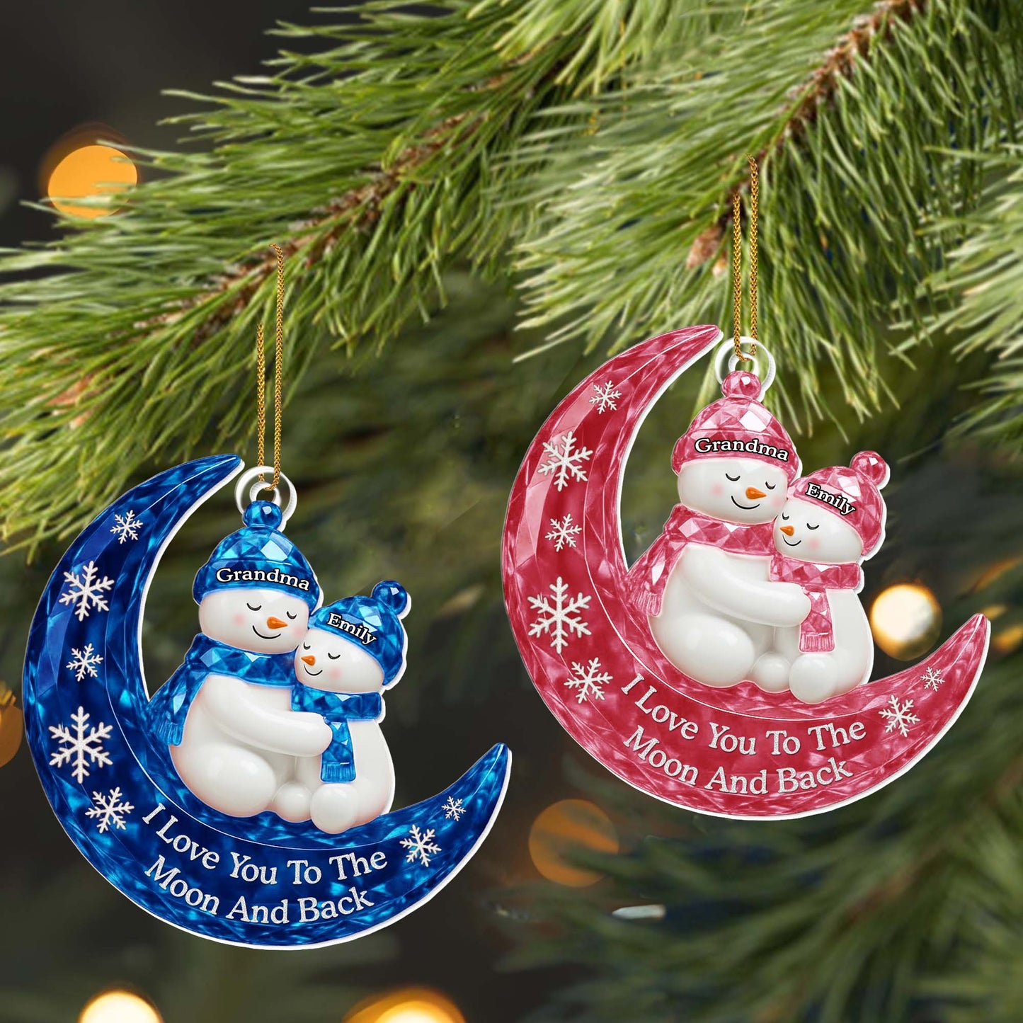 I Love You To The Moon And Back Snowmen Ornament